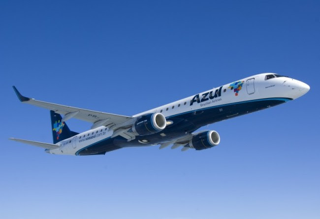 Avião Embraer 195 da Azul tem capacidade para 120 passageiros (Foto: Divulgação / Azul)